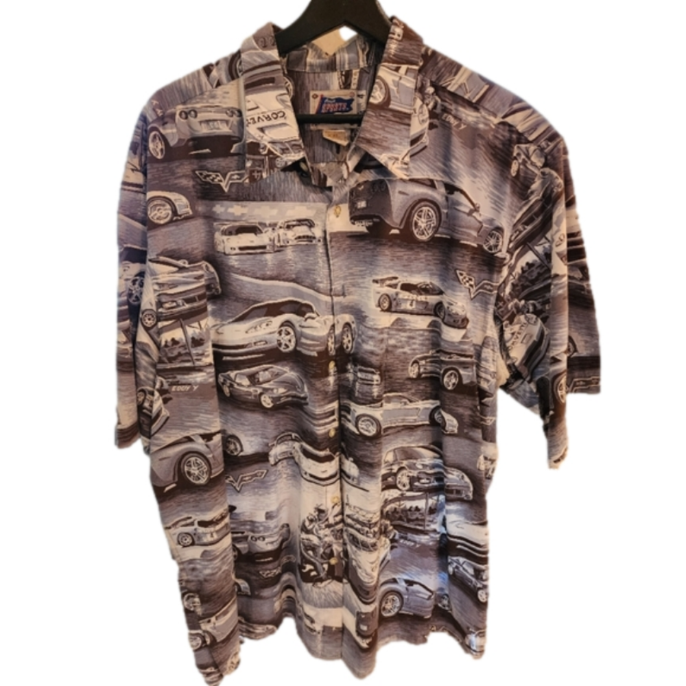 Reyn Spooner Sports Corvette Button Down Camp Shirt Vintage Retro Rare!!! XXL